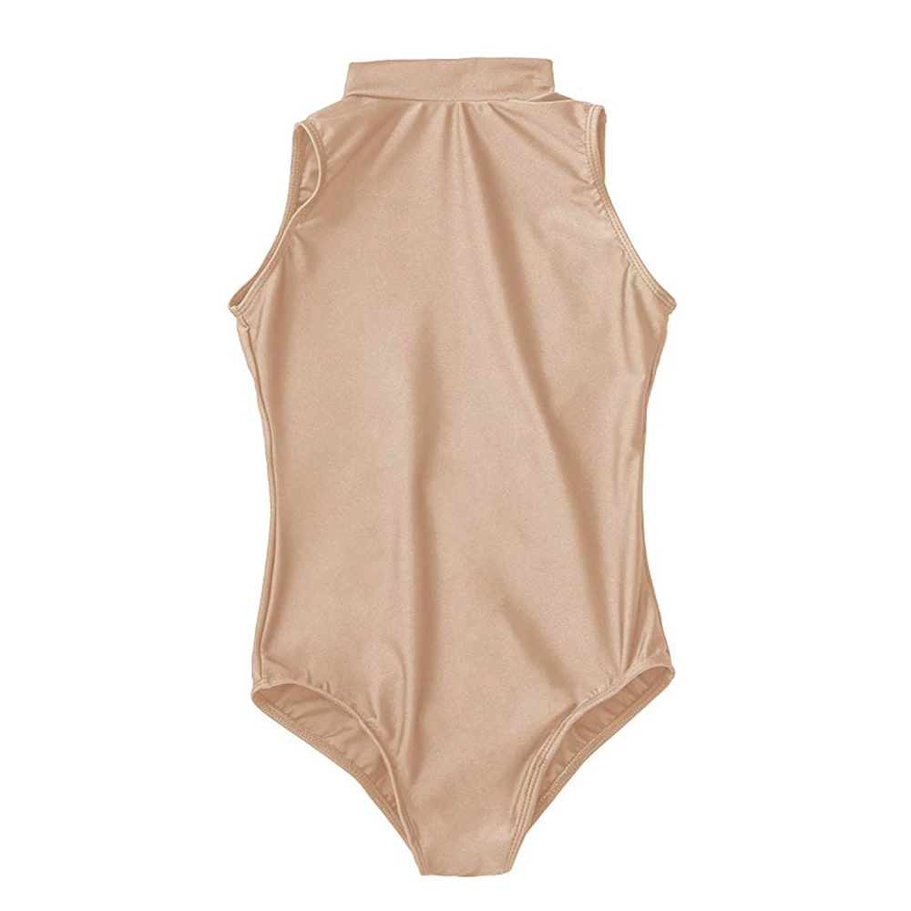 AOYLISEY-leotardo de Ballet para niños, traje de baile con espalda abierta, sin mangas, cuello alto, gimnasia, Spandex