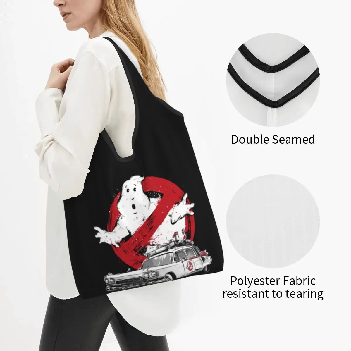 Custom Ghost Buster Shopping Bags Women Portable Large Capacity Grocery Supernatural Ghost Movie Tote Shopper Bags