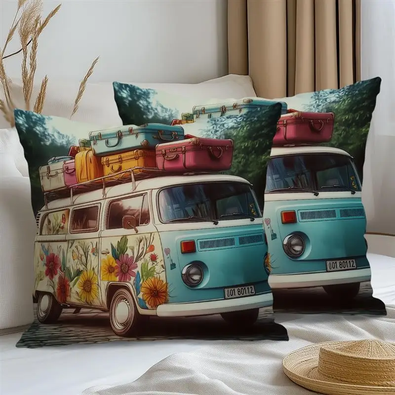 Colorful Camper Cushion Cover 45x45cm Decorative Pillow Case For Sofa Square Pillowcase Suitable For Home Bedroom Car