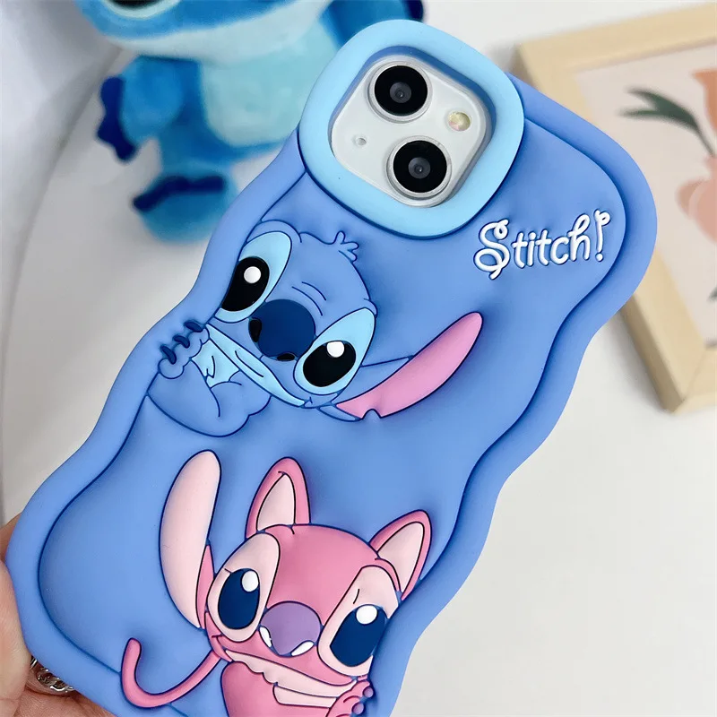 Nuove custodie per telefoni stereoscopiche Disney Stitch 3D per iPhone 14 13 12 11 Pro Max XR X XS MAX 8 7 Plus Cover morbida a prova di caduta in Silicone
