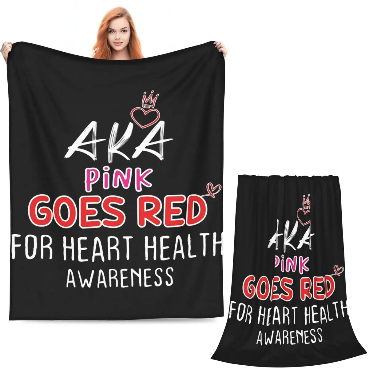 AKA Pink Goes Red For Heart Health Awareness Blankets Soft Warm Flannel Throw Blanket Plush for Bed Picnic Travel Home Couch