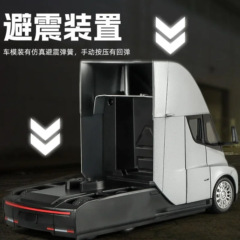 1:24 Tesla Semi Truck Trailer Model Metal Alloy Diecast Sound & Light Gift With Boys Collection Car Model Toy C325