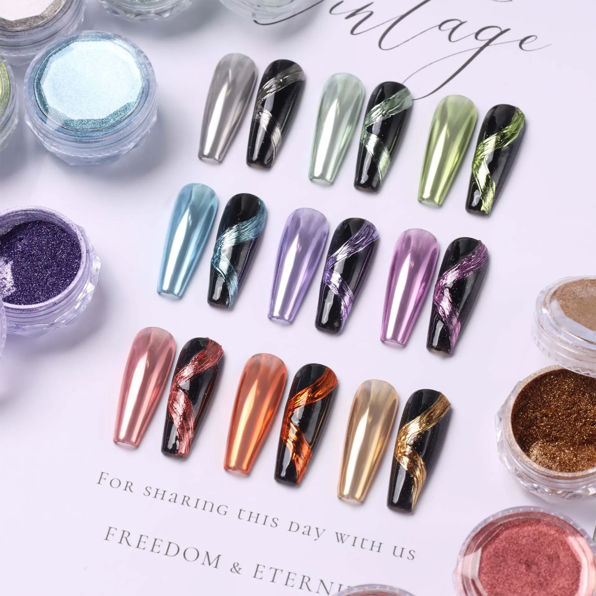

9 Colors Moonlight Mirror Ch/rome Nail Powder Set Electroplated Metallic High Shine Glitter for Salon Manicure Nail Decoration