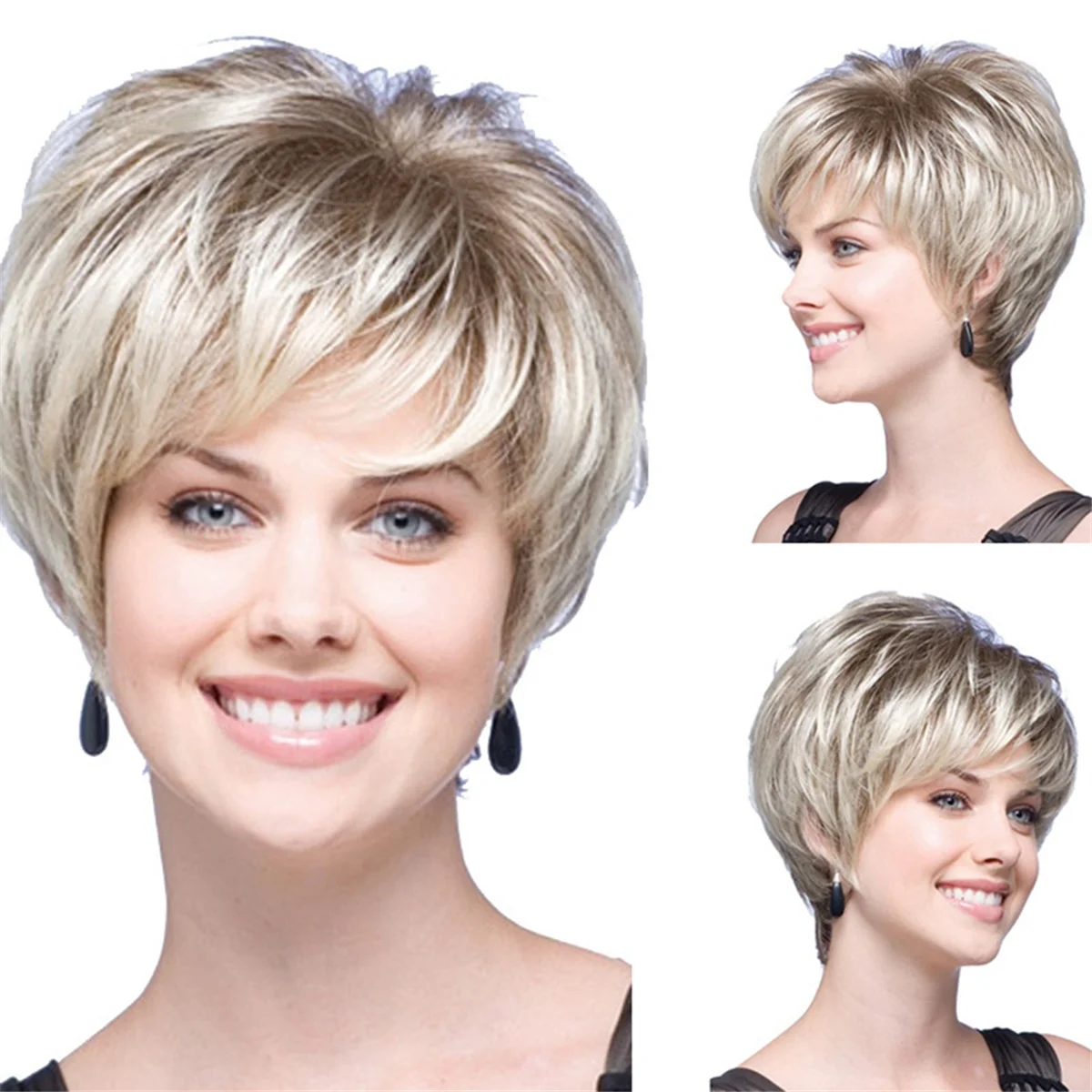 ABNP Short Hair Wigs Fashion Light Gold Chemical Fiber High Temperature Silk Wig Full Cover for Women Daily