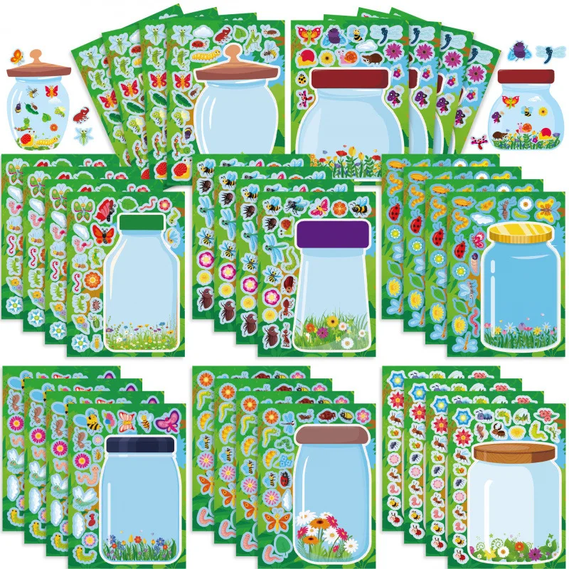 16 Blätter zum Insektenfangen: Erstellen Sie Ihre eigenen Glasflaschen-Puzzle-Aufkleber – Interaktives Lernspielzeug für Eltern und Kinder, klassisches Puzzle-Spielzeug für Kinder