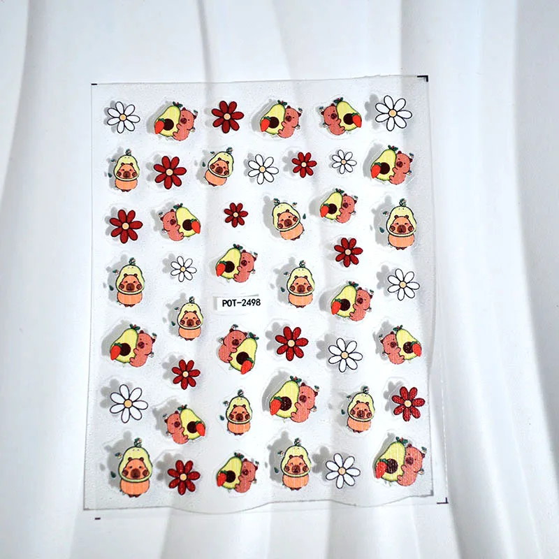 2-pcs-bonito-animal-flor-arte-do-prego-adesivos-animais-bonitos-abacates-morangos-vermelho-e-branco-flor-projetos-tema-dos-desenhos-animados