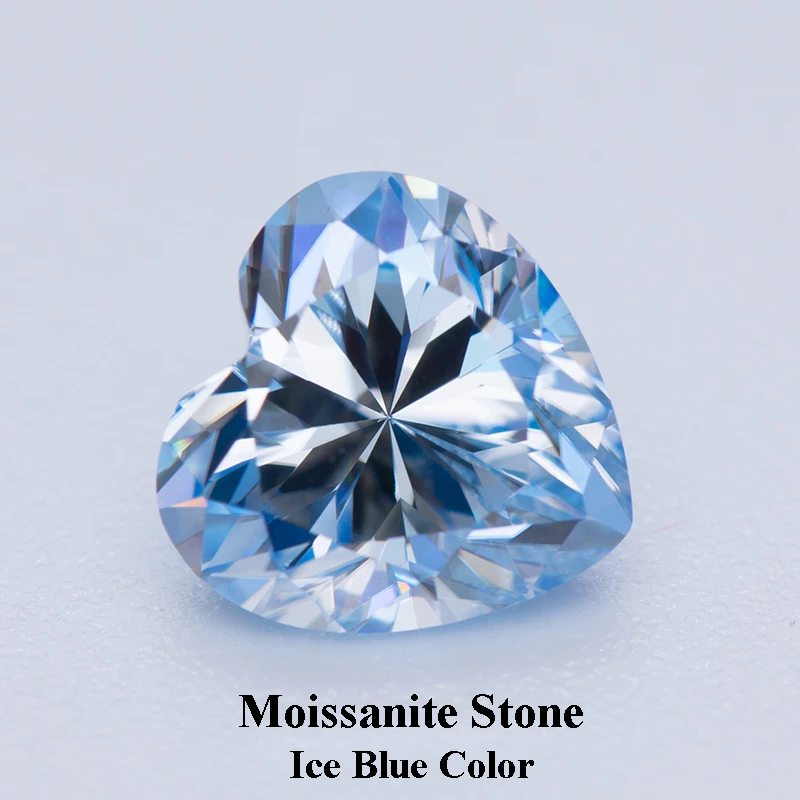 

Moissanite Stone Heart Shape Ice Blue Color Gemstone for Jewelry Making Material Passed Diamond Tester with GRA Certificate