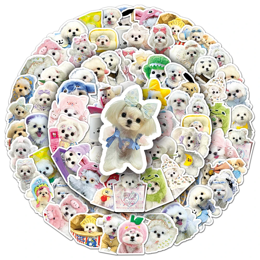 Kawaii adesivos com design maltês e cão, decalques animais bonitos, garrafa de água decoração, telefone, bagagem, impermeável, grafite, brinquedo, 10/30/50pcs