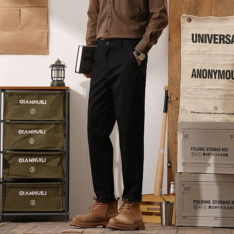 กางเกงลำลองผู้ชายสไตล์ธุรกิจทรงตรง ยืดหยุ่น แฟชั่นแบรนด์ Y2K เสื้อผ้าเกาหลี กางเกงทำงาน กางเกงคาร์โก้ สตรีทแวร์ สำหรับฤดูใบไม้ร่วงและฤดูหนาว