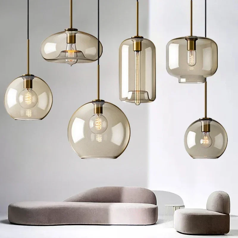Nordic LED Glass Chandelier Single Multi Head Dining Room Pendant Light Living Room Bedroom Cafe Stairway Home Decoration Lustre