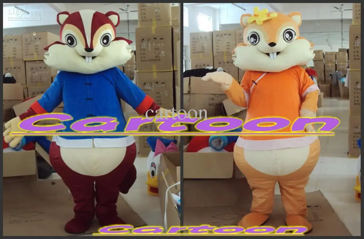 ใหม่หรูหราทั้ง Chipmunk คู่ชุดมาสคอตฮาโลวีนชุดวันคริสต์มาส Full Body Props เครื่องแต่งกายชุดมาสคอต