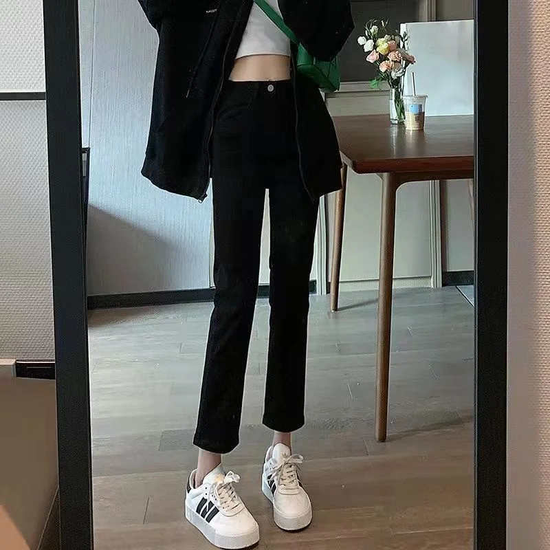 

High Waist Straight Leg Denim Jeans Women's Spring Autumn New Sle Slimming Small Size Elastic e Tube Eight Nine Pants