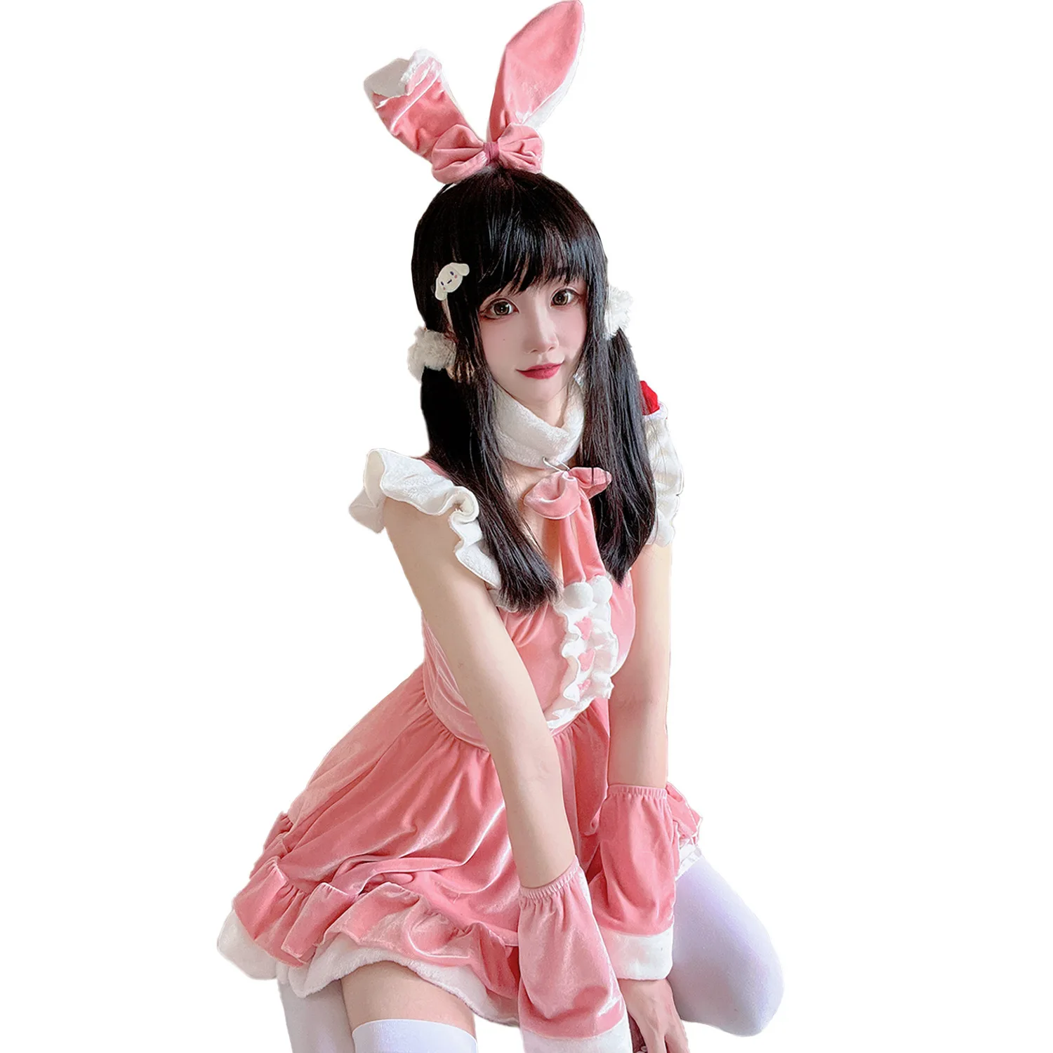 

Sexy Pink Cisas Costume Dr orm loween orm Set Cosplay Rabbit Girl Role-plang Women's Traditional Clothing