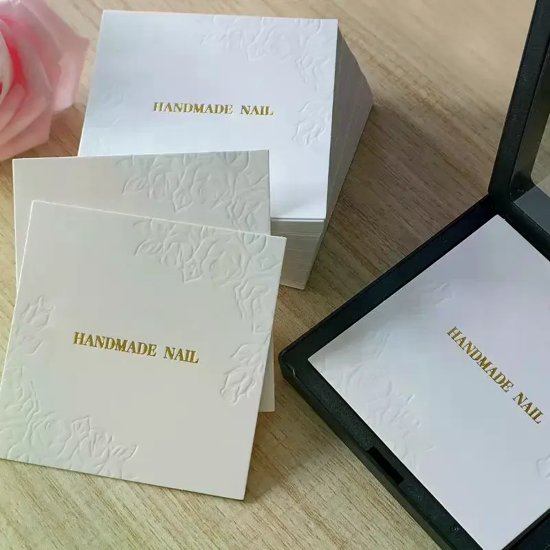 Press On Nails Packaging Bottom Cards Rose Embossing 75x75mm Handmade False Nail Display Show Card Manicure Tools 20 Sheets/Bag
