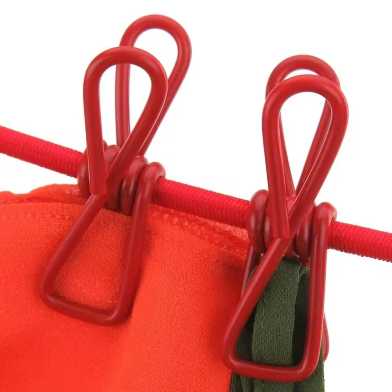 حبل غسيل محمول مع 12 مشبك غسيل، حبل غسيل مرن قابل للتمدد وقابل للسحب للاستخدام في الهواء الطلق