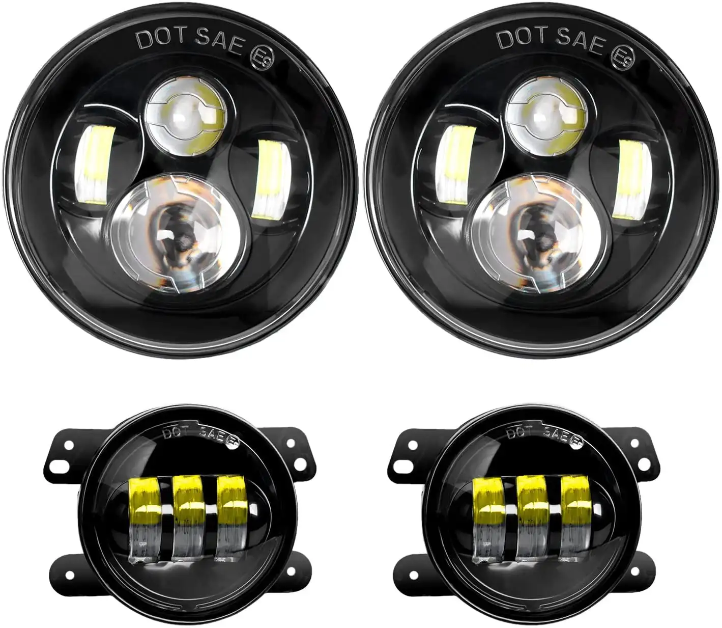 Nilight 2PCS 7 Inch Round Cree LED Headlight with 4 Inch LED Fog Light High Low Beam for Jeep Wrangler JK TJ JL CJ 1997-2020