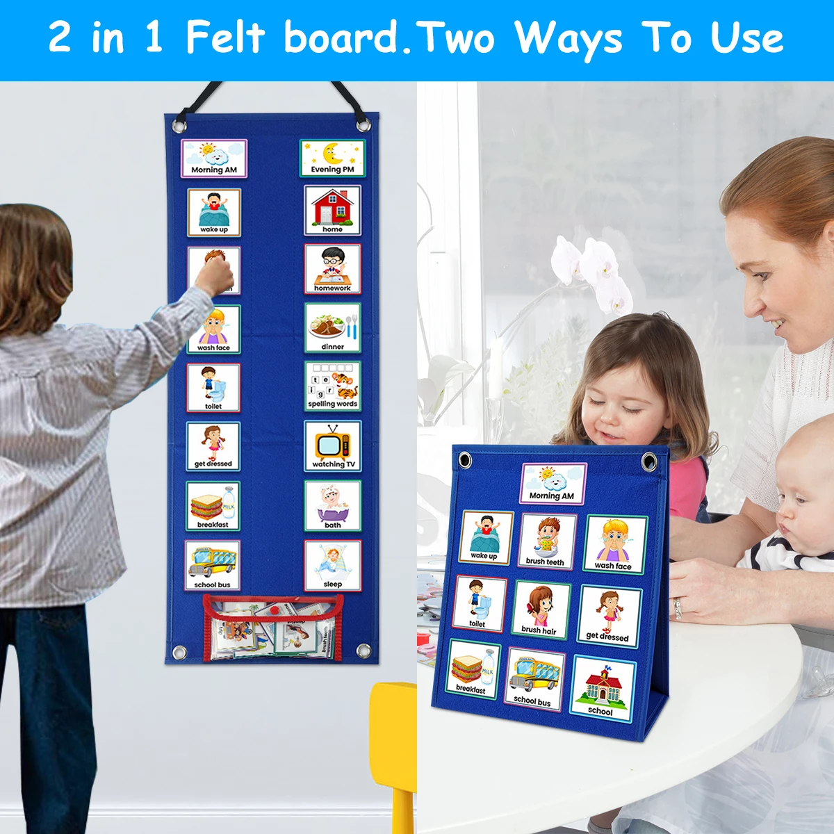Programma visivo per bambini Grafico dei lavoretti del pianificatore visivo sospeso con 70 carte Giocattolo educativo grafico del calendario di apprendimento magnetico per bambini