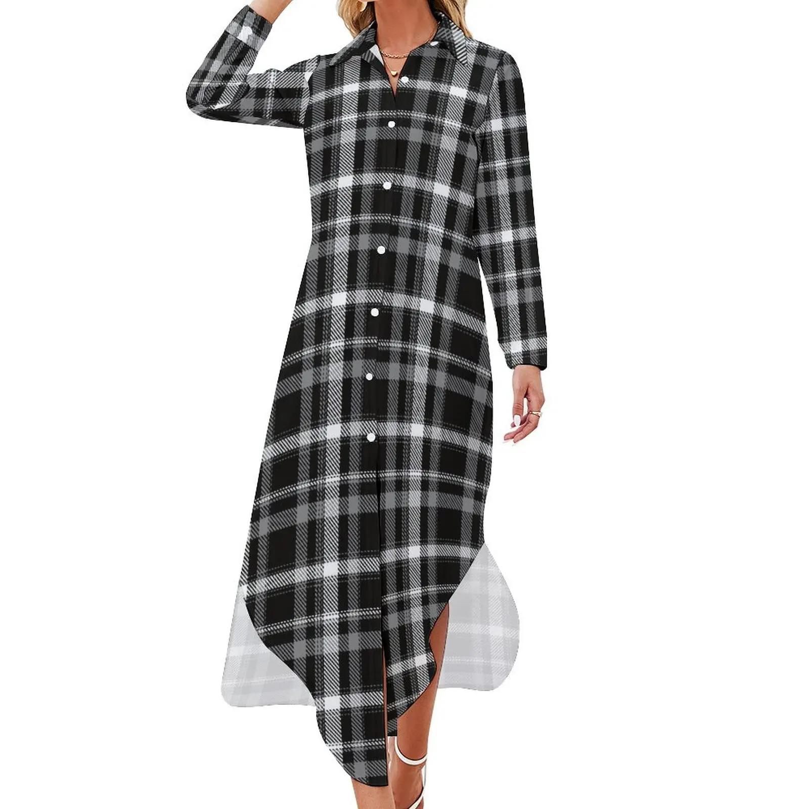 

Retro Plaid Chiffon Dress Black And White Check Cute Dresses Street Style Casual Dress Womens Sexy Design Vestido Big Size 5XL