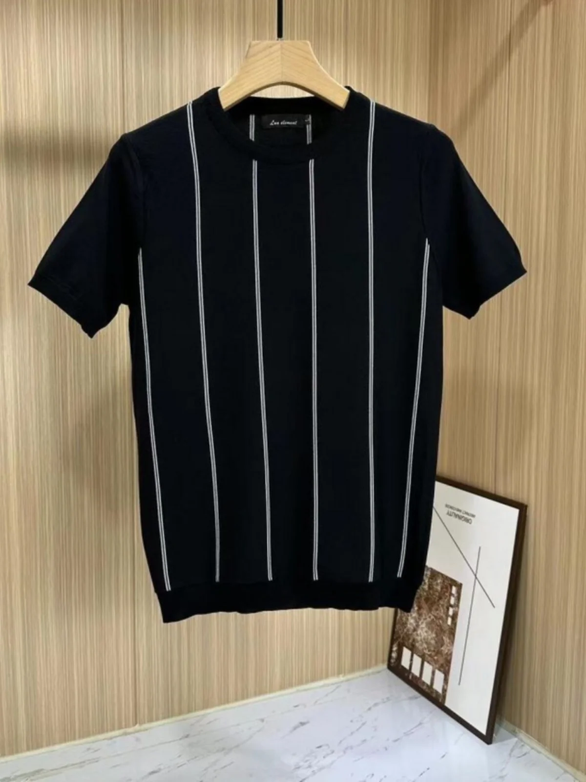 

Plus Size Summer Round Neck Tops Men Thin Slim Fit T-shirt 2024 New Contrast Color Short Sleeves Cotton Knit Tee Shirt Homme Q37