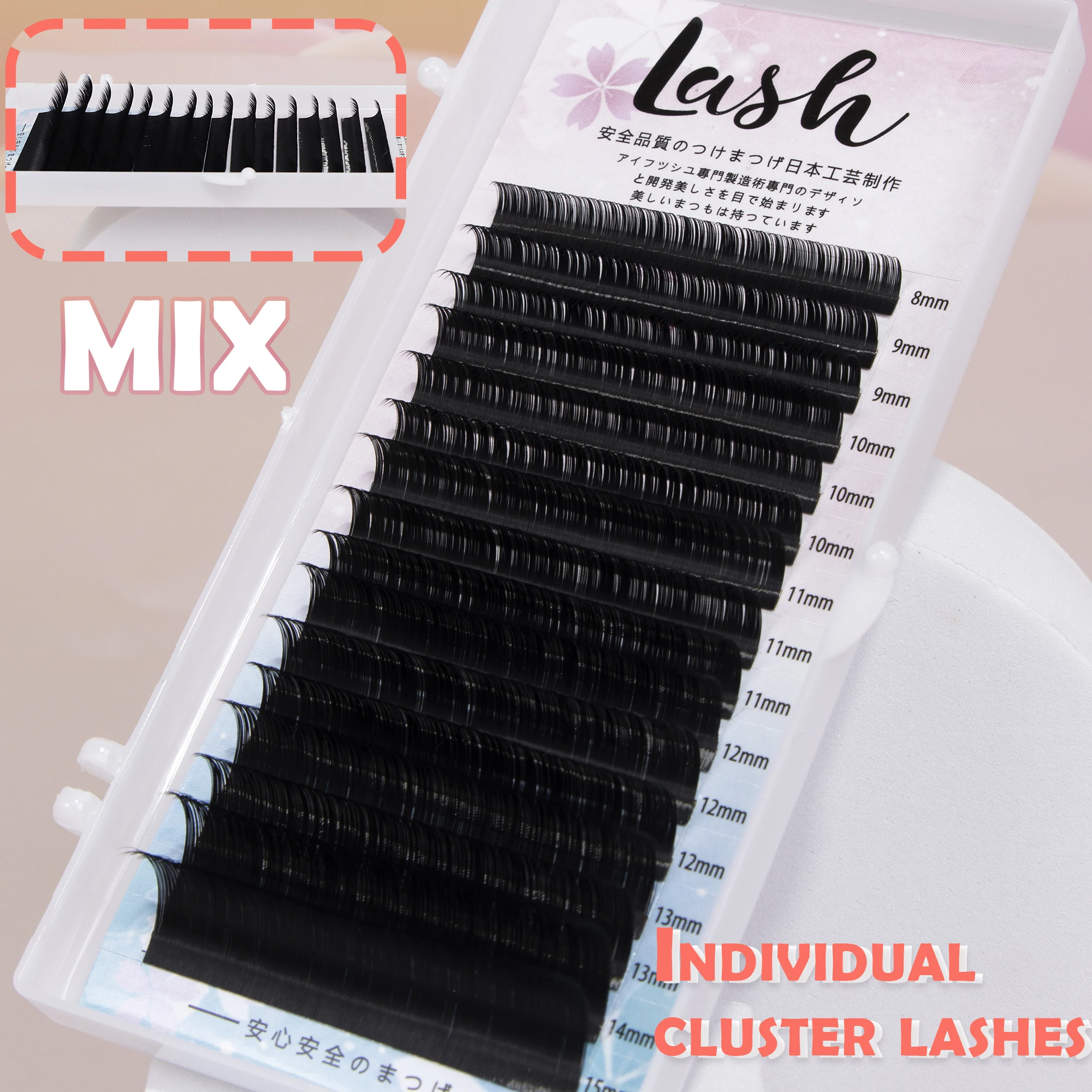 AYRMILLA 16 rows 8-15mm Individual cluster lashes Natural False eyelashes mixed puffy soft eye-catching 3D eye black slender