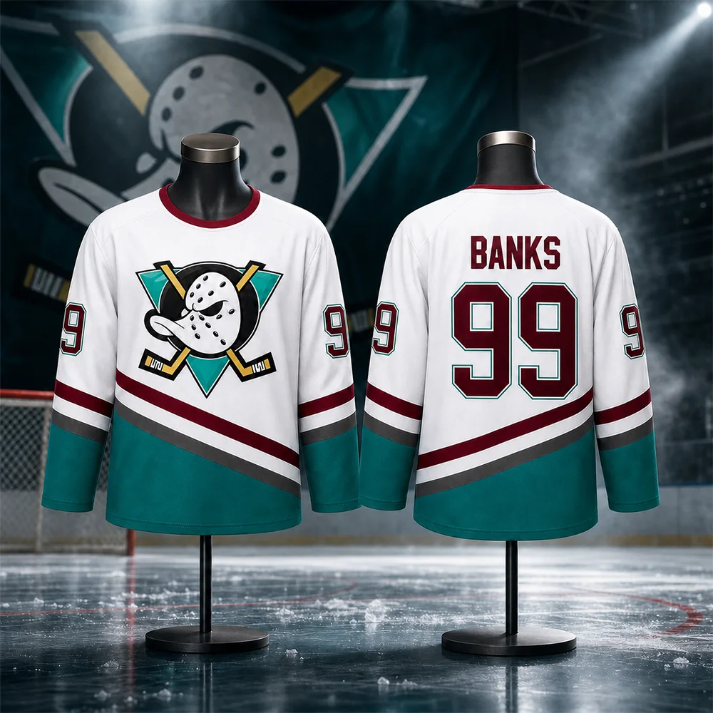 White Duck Ice Hockey Jersey Movie Version Number 96 Number 99 Home Uniform Sportswear Adult and Children Team Sport Clothing
