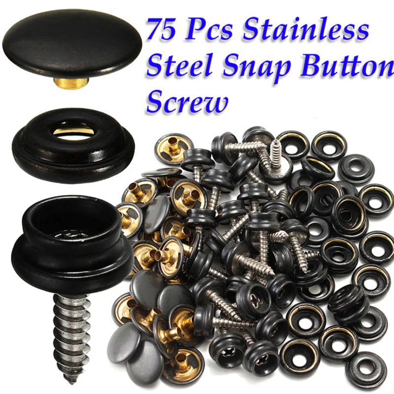 25pcs 15mm Snap Fastener Button Screw Studs Kit For Boat Cover Home Improvement Tent Stainless Steel