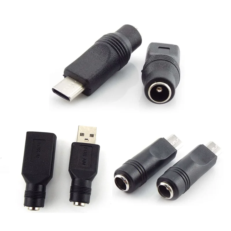 DC Female power Jack 5.5*2.1mm To USB 2.0 Male mirco type c Plug Female Jack 5V Connector converter Adapter for Laptop