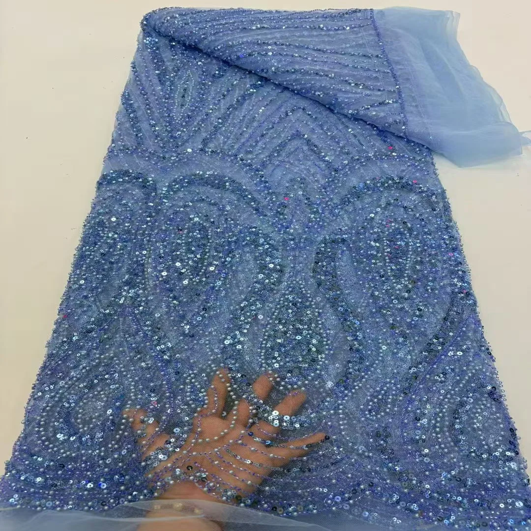 

Luxury African Sequins Bead Lace Fabric Wax High Quality French Nigerian Groom Beaded Lace for Dress Sewing New Party