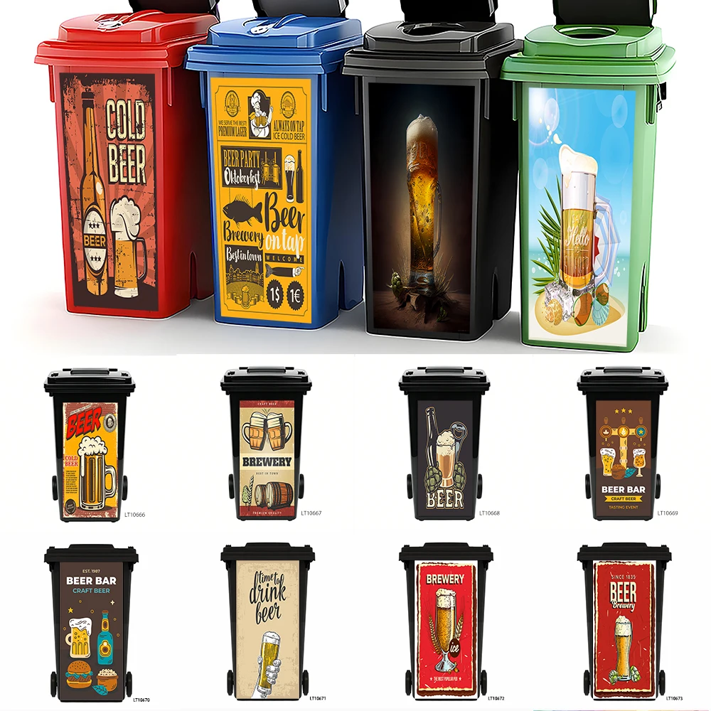 

Neon Beer Party Trash Can Sticker, Vibrant Bar Design Waterproof Removable Outdoor Wheeled Garbage Bin Decor