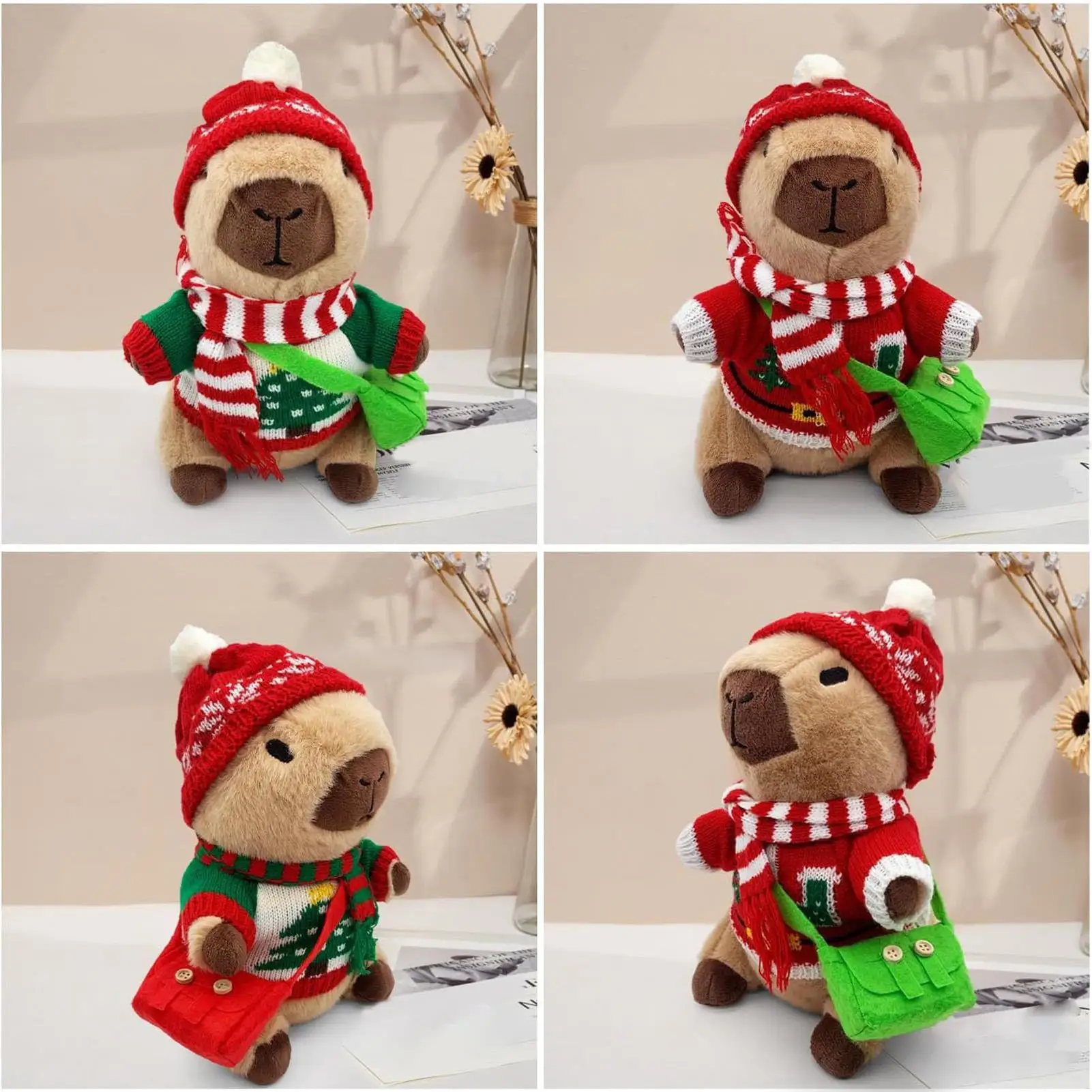 محشوة كابيبارا عيد الميلاد شخصية جميلة 9.8in كابيبارا فستان لعبة للبنين بنات الكبار الشباب الأصدقاء السفر غرفة نوم المنزل سيارة #4