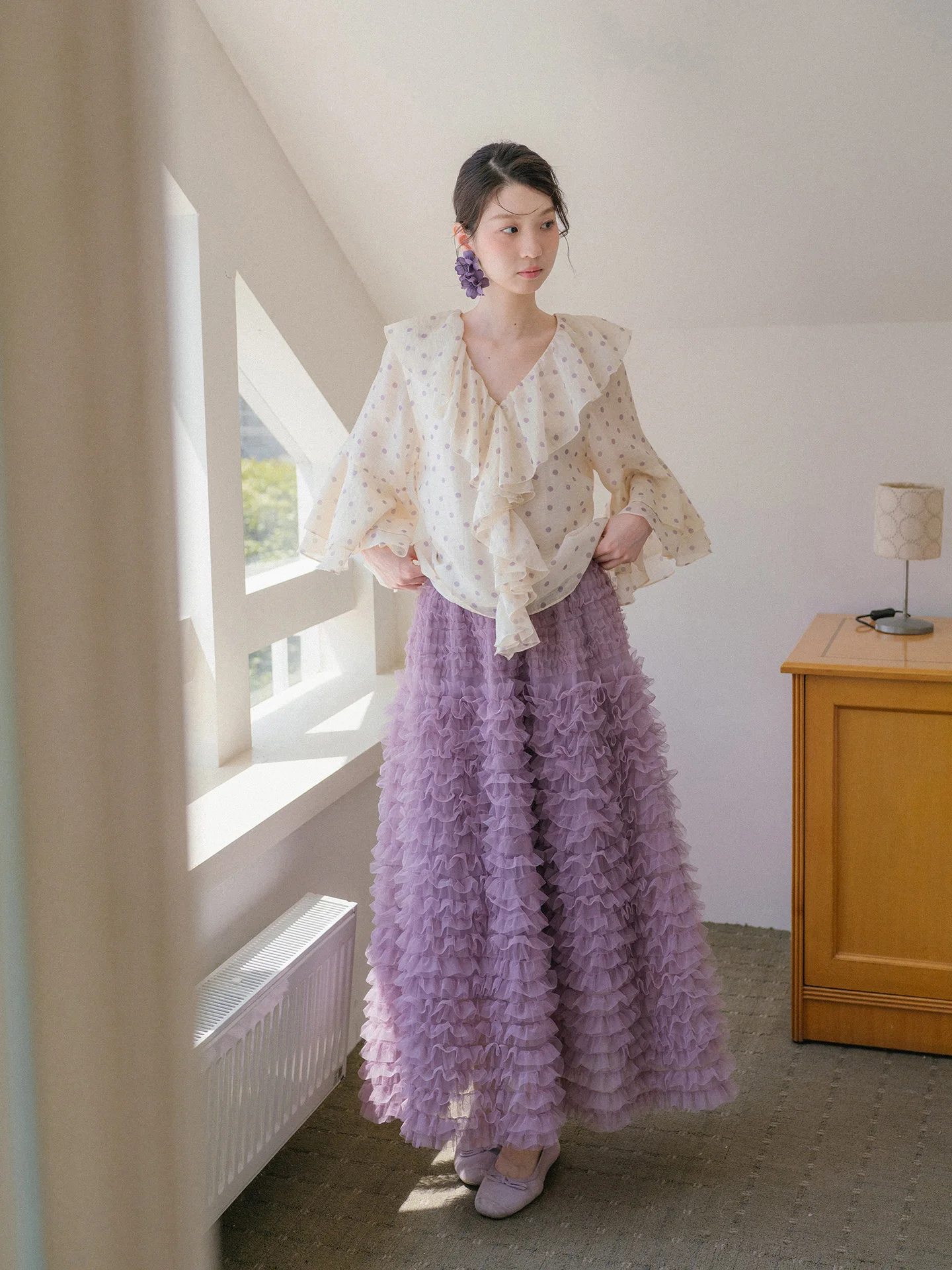 

Early Spring Thousand Layered Skirt Long Half Skirt Cake Style Loose Fit Polyester Fiber Ladies Midi Skirt