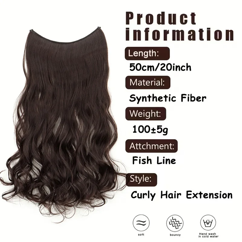 20Inch Synthetic Long Wave Curly Hair Extension Invisible Fishing Line Hair Accessorie for Women Party Daily Use image 2