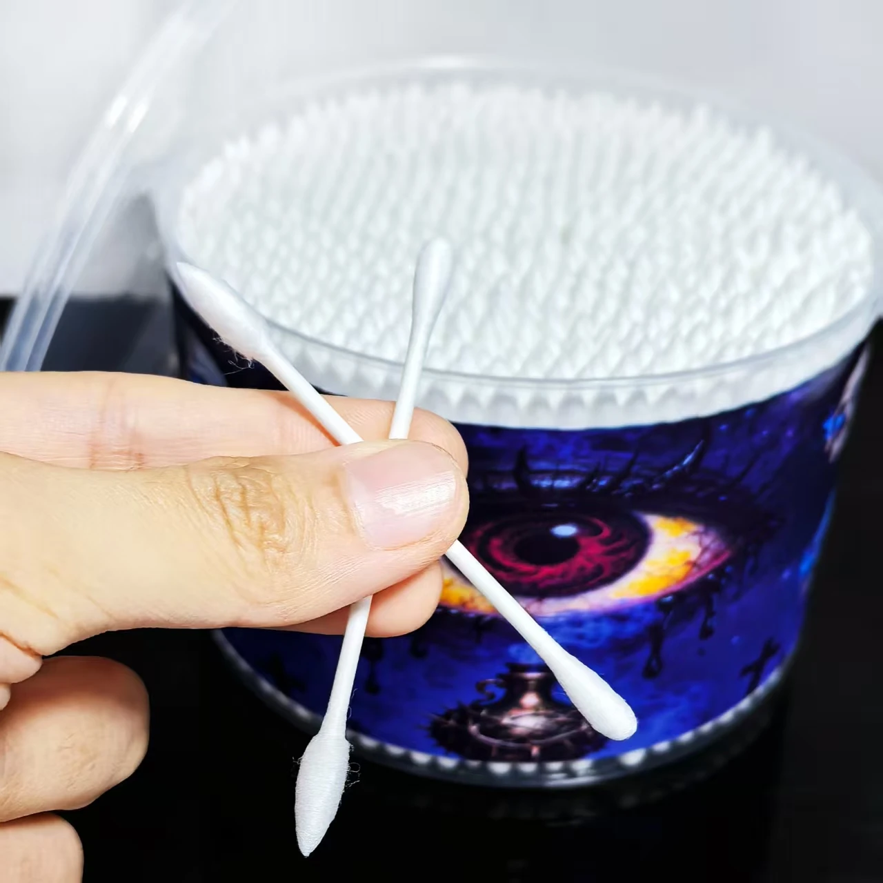 500개입 악마의 눈 모양 양면 면봉, 고딕 다크 스타일 면봉 가정 청소 및 다목적 사용