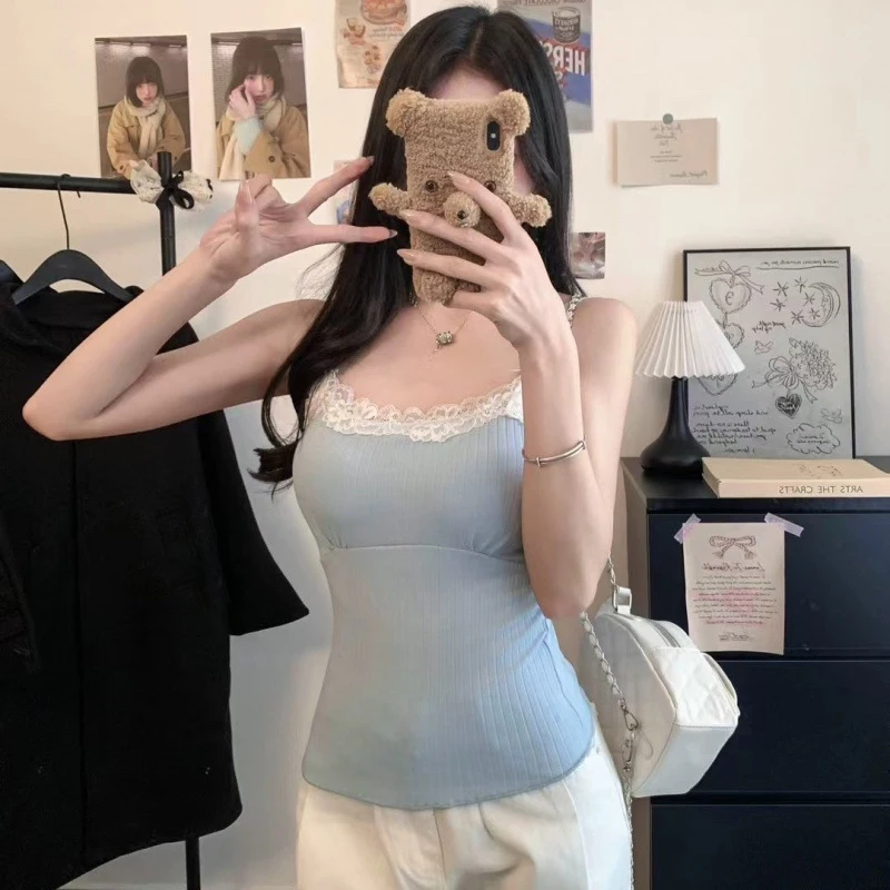 Summer Sweet And Spicy Lace Patchwork U-neck Sleeveless Slim Camisole For Women