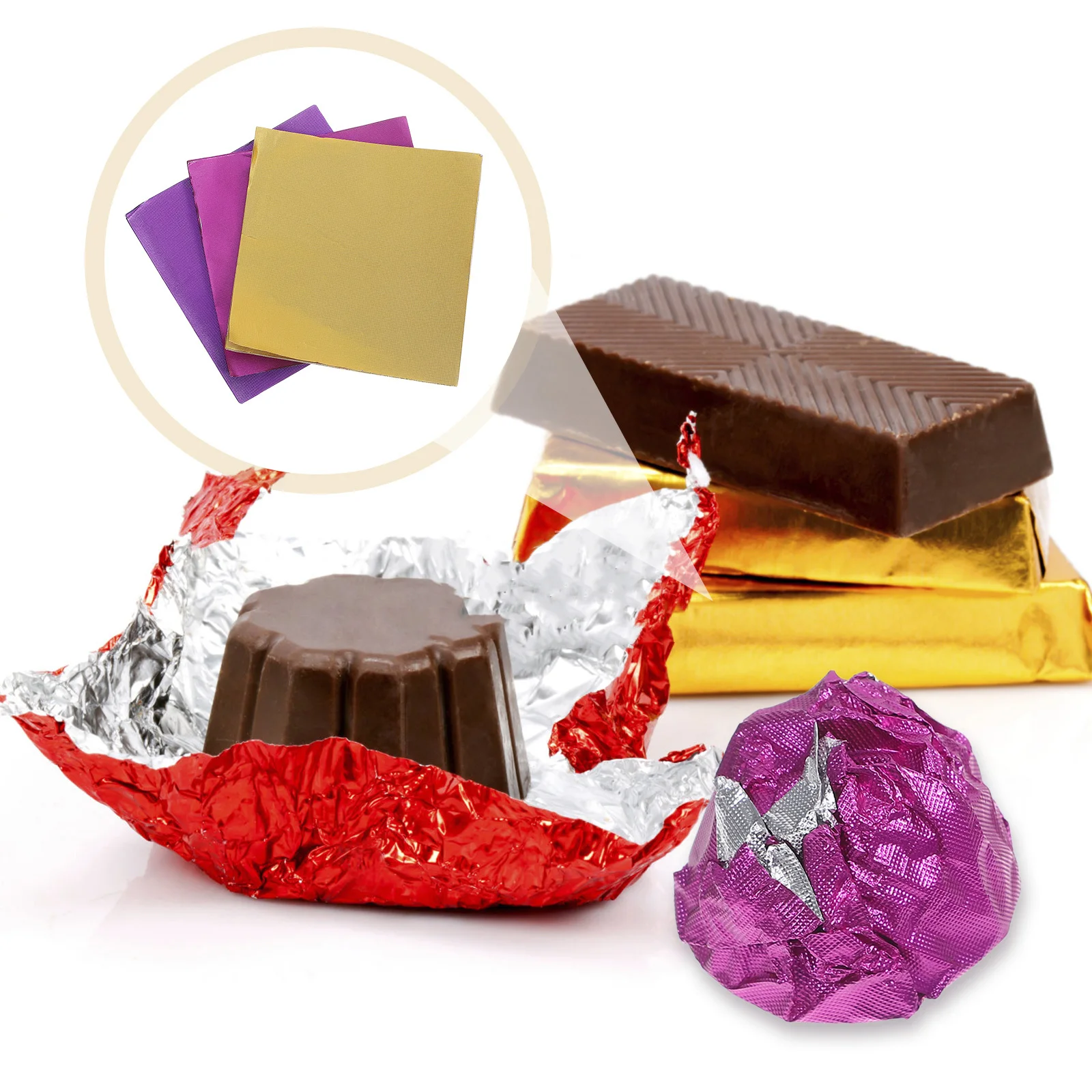 

300Pcs Colorful Chocolate Foil Wrappers Square Aluminum Sheets for DIY Candy Candy Wrapping Party Holiday Packaging