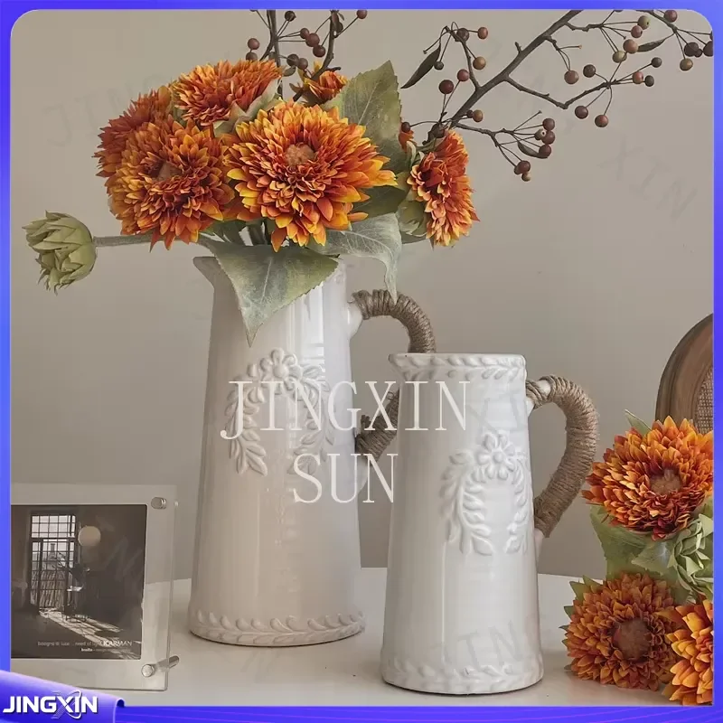 Custom for White Retro Ceramic Vase Light Luxury Home Decor Living Room Dining Table Flower Arrangement Ornament Modern