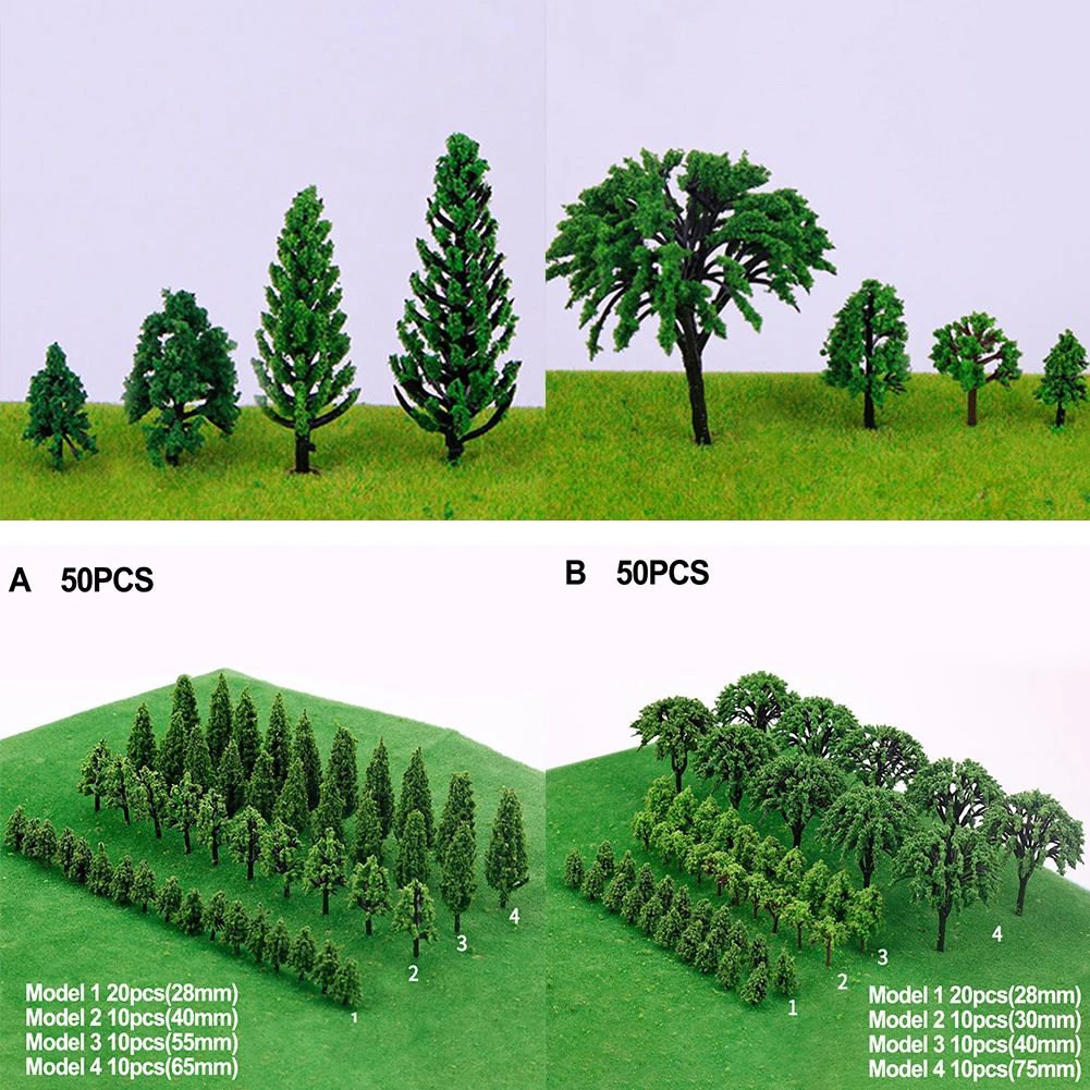 50PCS Miniature Trees Model Train Railroad Wargame Scenery Landscape Scale Plastic Artificial Micro Landscaping DIY Accessories