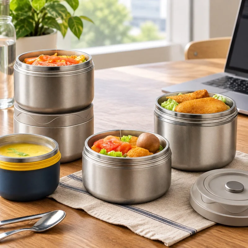 304 Stainless Steel Double-Tier Insulated Food Container with Portable Carry Bag, Leak-Proof Lunch Box for Work and Study