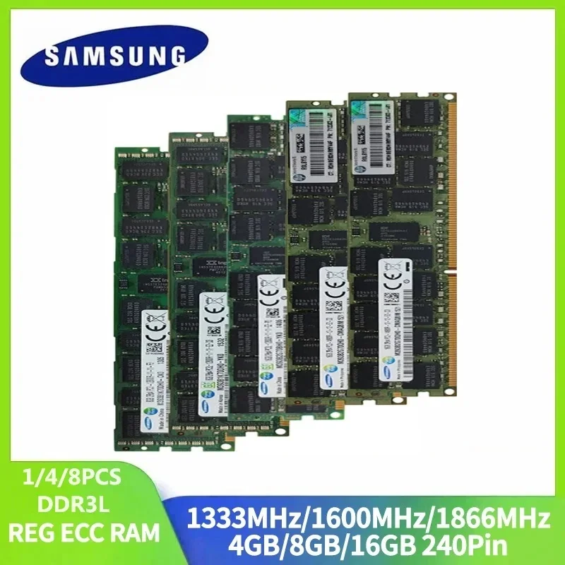 Samsung-Memoria de servidor DDR3L REG ECC RAM, 16GB, 8GB, 4GB de RAM, 1866, 1600, 1333MHz, PC3L-12800R, 1/4/8 unidades