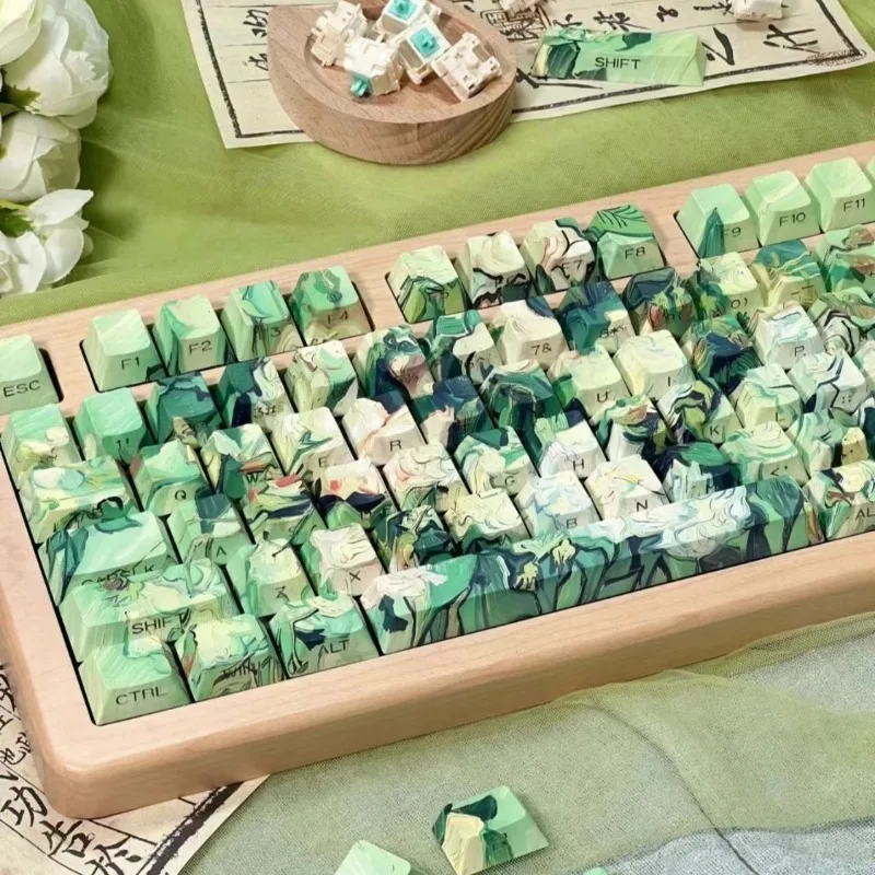 White Rose Themed Transparent Side Engraving Keycap Suitable for Multiple Layout Mechanical Keyboard