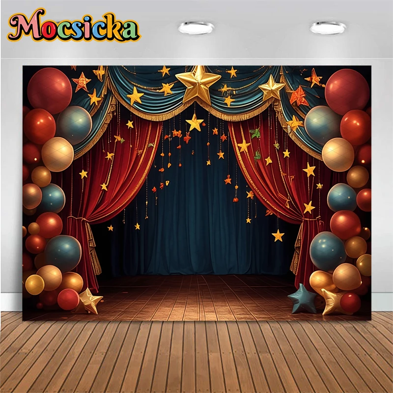 Mocsicka مرحلة خلفية التصوير الفوتوغرافي اطلاق النار استحمام الطفل صبي فتاة عيد ميلاد خلفية ستار بالون ديكور استوديو راية التصوير الفوتوغرافي