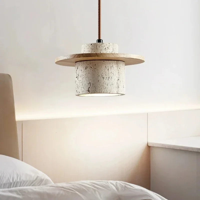 

Japanese Style Chandelier Bedroom Bedside Led Pendant Lamp Vintage Stone Wood Cream Lighting Fixtures Home Room Decor Light