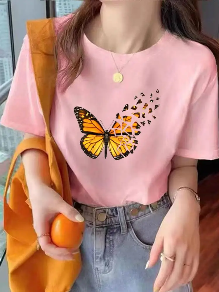 

Tee Top Fashion Butterfly Cartoon 90s Summer Women Clothes O-neck Print Short Sleeve Clothing Graphic T-shirt T Shirt