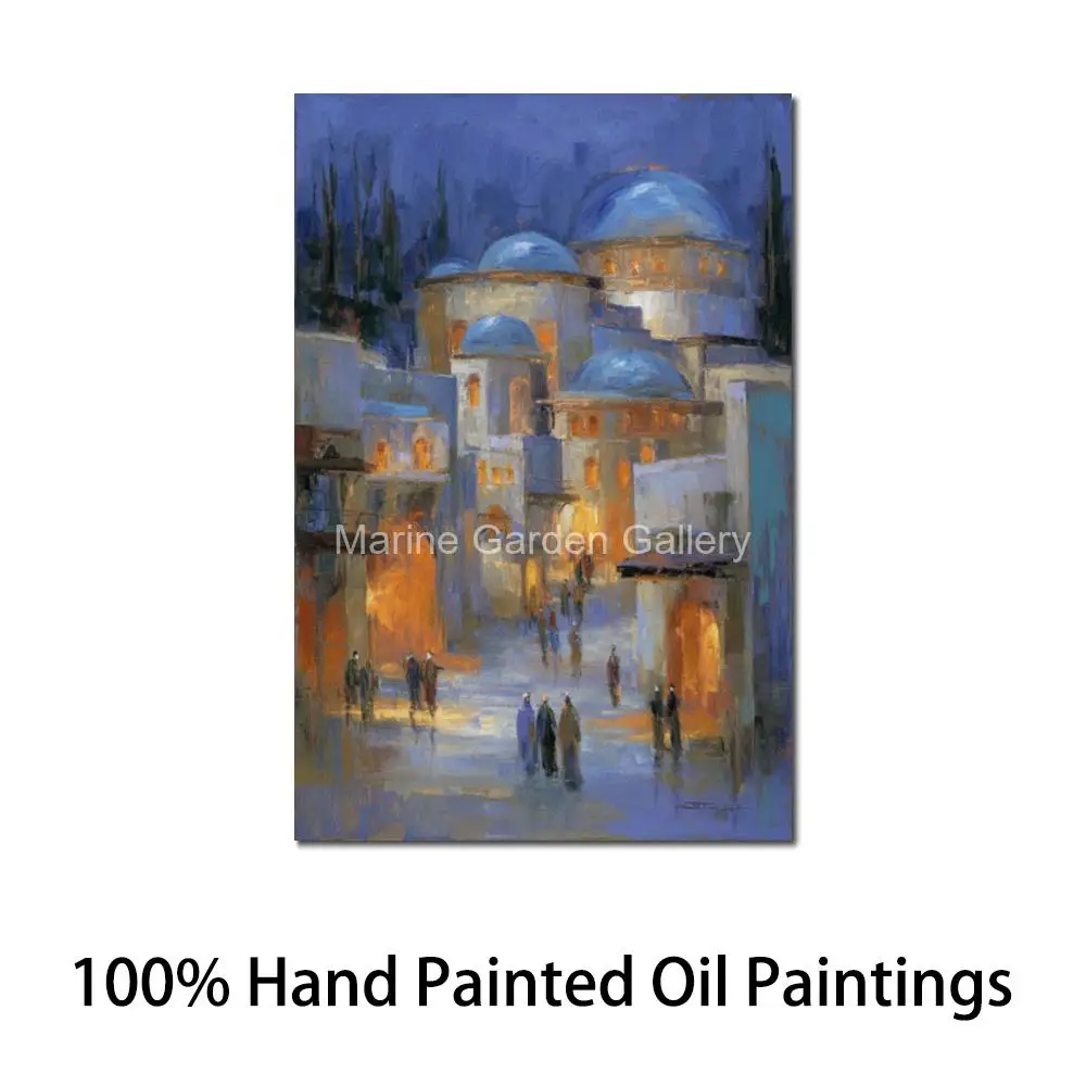 

Абстрактная Иерусалимская ночь, холст, ручная роспись, традиционная картина маслом, большая еврейская настенная живопись для кабинета, офисного декора