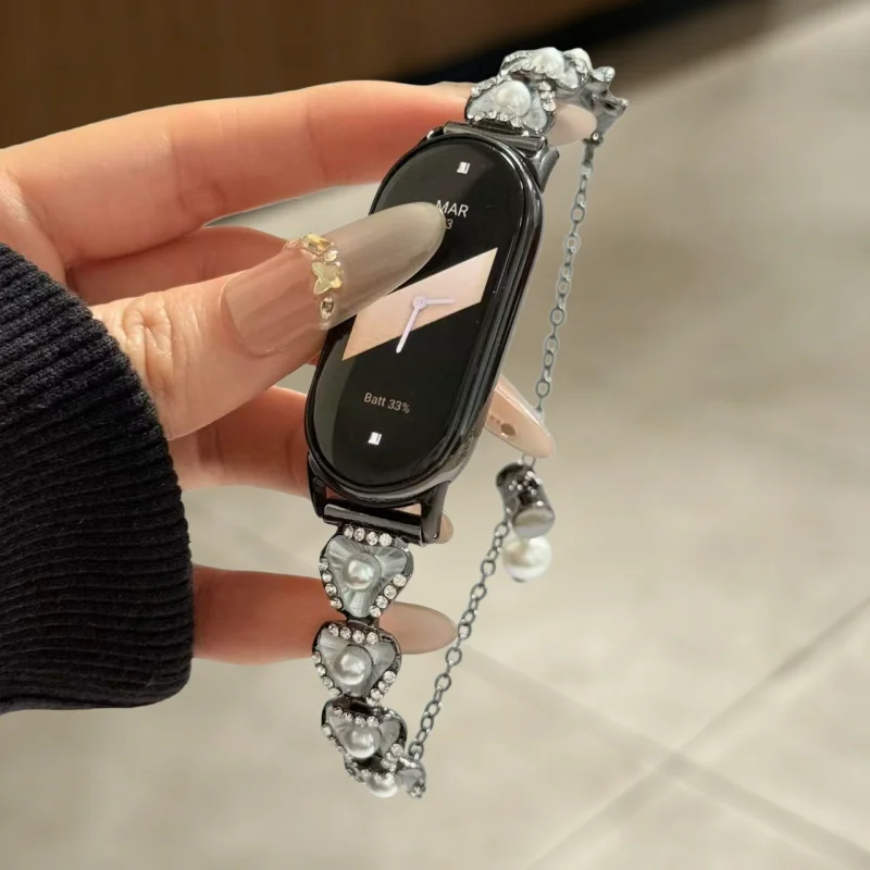 

Drip glue heart-shaped metal strap suitable Xiaomi Band 8Pro/9Pro，For Mi band 3/4/5/6/7，8/8NFC/9/9NFC/10/10NFC，For Redmi Watch5/