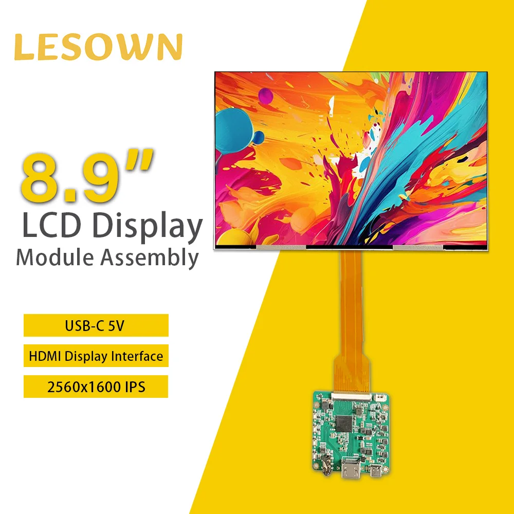 LESOWN 2.5K QHD Screen 8.9 inch HDMI Display Interface 2560x1600 IPS 1200:1 Full Viewing LCD Panel Module for PC Small TV Box