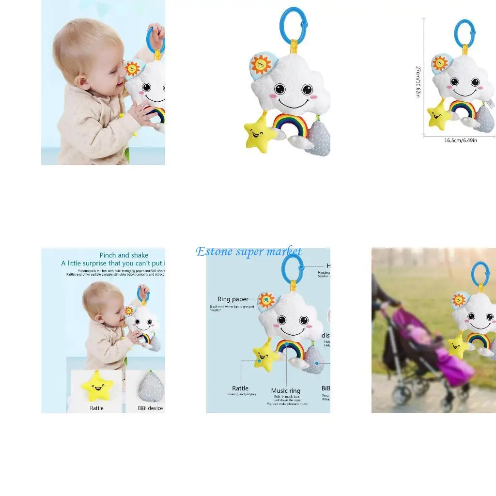 090B Dễ Thương Hình Đám Mây Lục Lạc Xe Đẩy Phụ Kiện Đồ Chơi Giáo Dục Sớm Giường Xung Quanh Đồ PE Làm