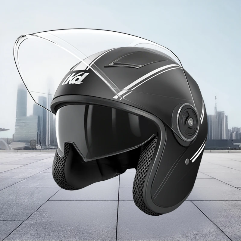

Motorcycle Open Face Helmet For Men And Women Dual Lens Sun Visor Face Shield Top Lightweight Scooter Bike Retro 3/4 Helmet