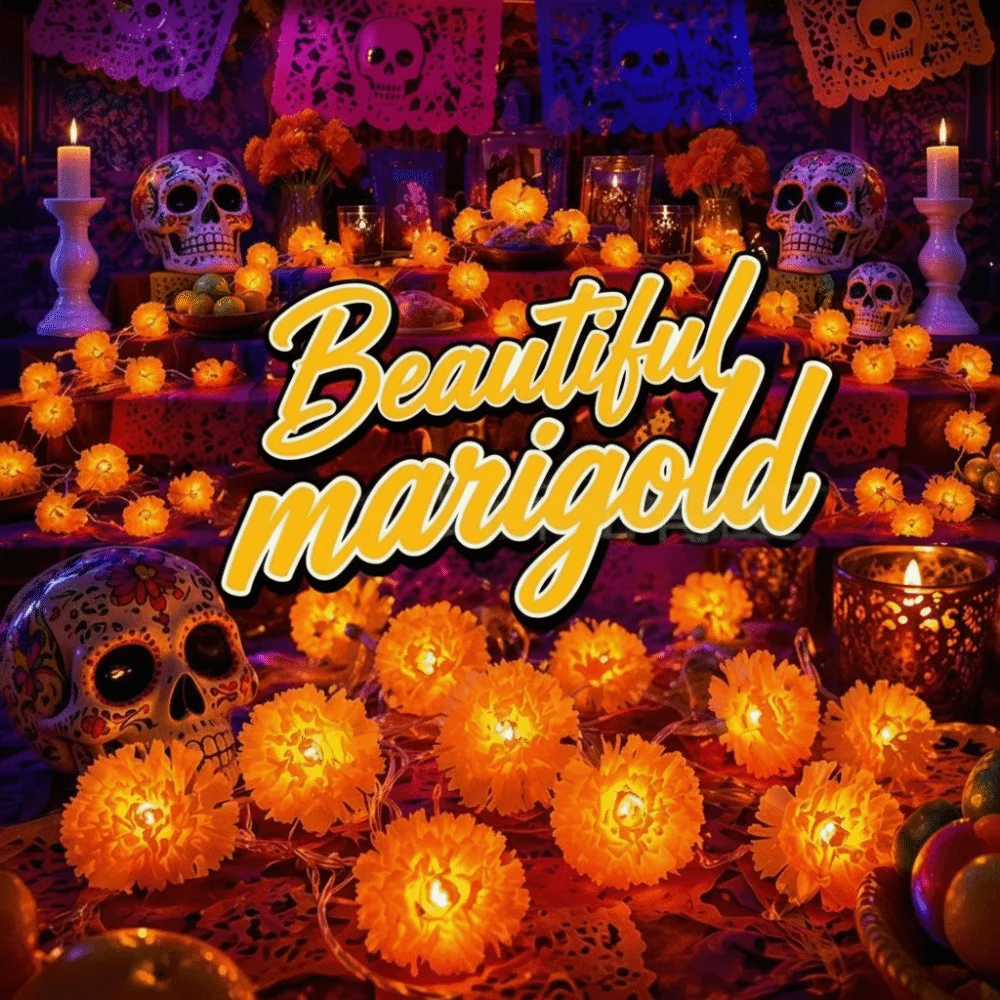 Mexican Style Halloween Marigold Led Lights Warm Light Orange DIY Garland String Lights Creative Funny