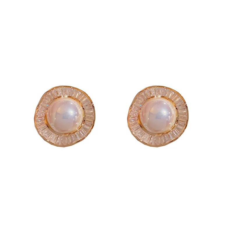 2021 New Fashion Exquisite Micro-inlaid Zircon Irregular Round Pearl Earrings for Women Elegant Earrings for Women